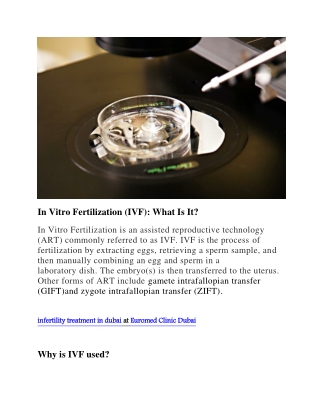 In Vitro Fertilization; what is it?