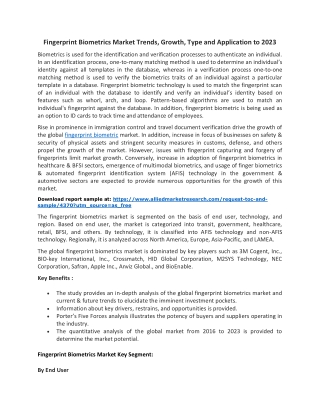 Fingerprint Biometrics Market 2017 to 2023: Industry Scope of the Research