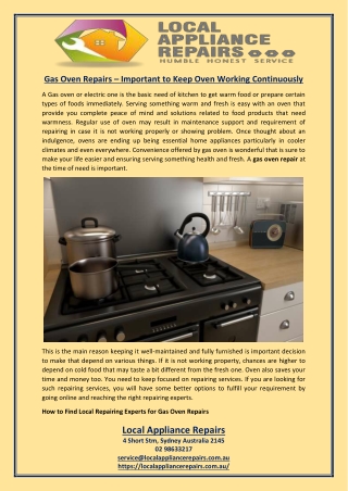 Gas Oven Repairs – Important to Keep Oven Working Continuously