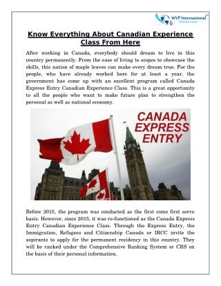 Know Everything About Canadian Experience Class From Here