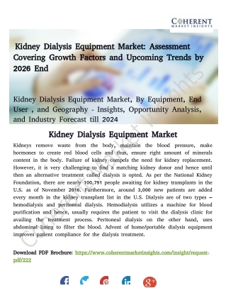 Kidney Dialysis Equipment Market, By Equipment, End User , and Geography - Insights, Opportunity Analysis, and Industry