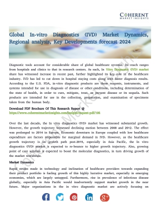 Global In-vitro Diagnostics (IVD) Market Dynamics, Regional analysis, Key Developments forecast 2024