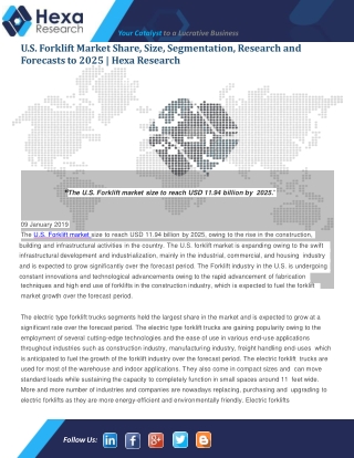 U.S. Forklift Market Size,Share, Growth, Trends and Foresight to 2025