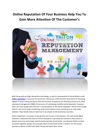 Online Reputation Of Your Business Help You To Gain More Attention Of The Customer’s