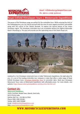 Royal Enfield Himalayan Tours-Motorcycle Expeditions