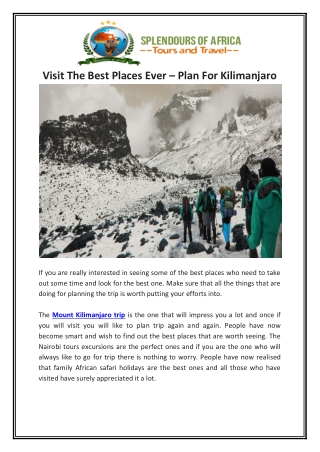 Visit The Best Places Ever – Plan For Kilimanjaro