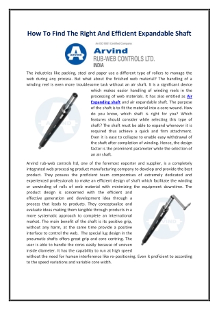 How To Find The Right And Efficient Expandable Shaft