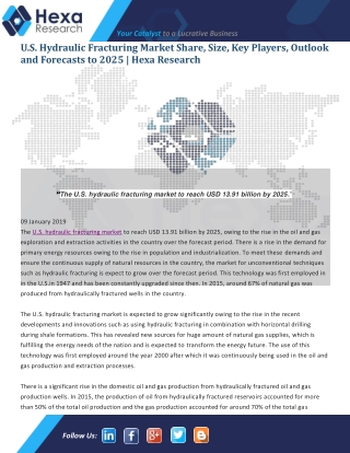 U.S. Hydraulic Fracturing Market Outlook, Growth, Demand, Strategy 2015-2025