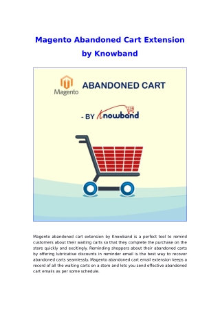 Knowband Magento Abandoned Cart Extension - Get back your lost sales