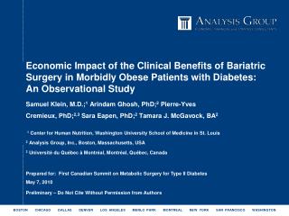 Economic Impact of the Clinical Benefits of Bariatric Surgery in Morbidly Obese Patients with Diabetes: An Observational