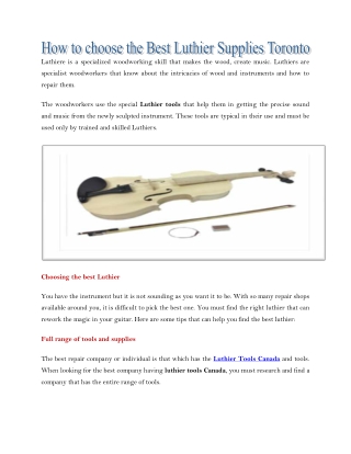 How to choose the best Luthier Supplies Toronto