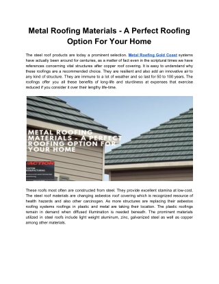 What is the Best Metal Roofing Materials For Your Home ?
