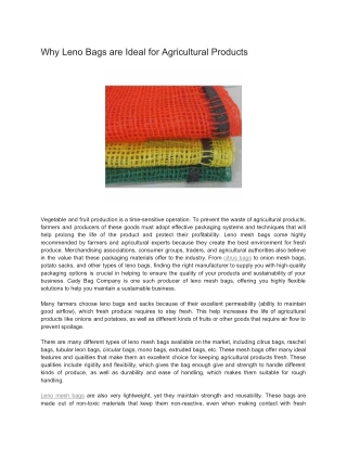 Why Leno Bags are Ideal for Agricultural Products