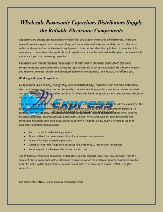 Wholesale Panasonic Capacitors Distributors Supply the Reliable Electronic Components