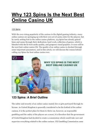 Why 123 Spins Is the Next Best Online Casino UK