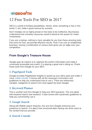 12 Free Tools For SEO in 2017