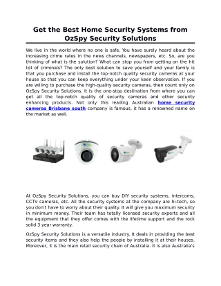 Get the Best Home Security Systems from OzSpy Security Solutions