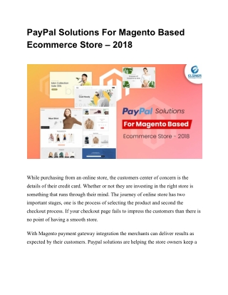 PayPal Solutions For Magento Based Ecommerce Store – 2018