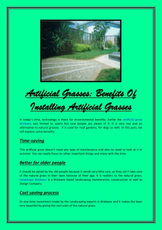 Artificial Grasses: Benefits Of Installing Artificial Grasses
