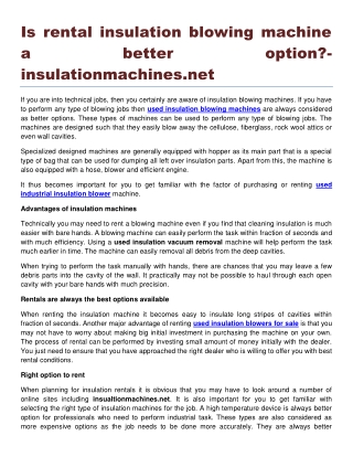 Is rental insulation blowing machine a better option?- insulationmachines.net