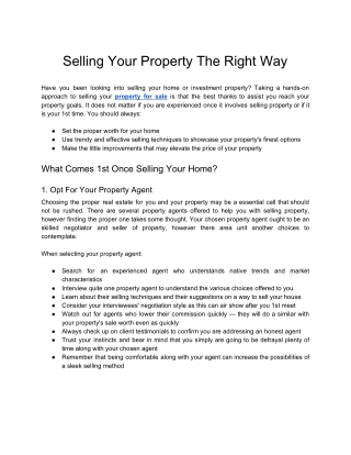 Selling Your Property The Right Way