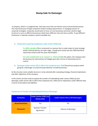 Slump Sale Vs Demerger – Business Transfer Agreement & Procedure in India | huConsultancy