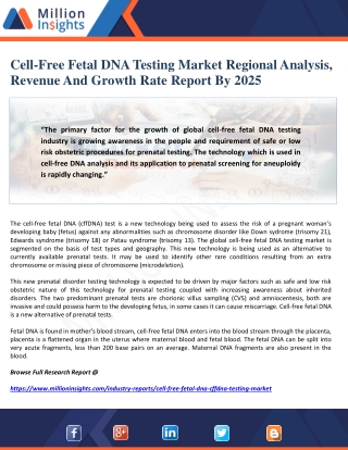 Cell-Free Fetal DNA Testing Market Regional Analysis, Revenue And Growth Rate Report By 2025