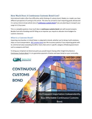 How much does a continuous customs bond cost