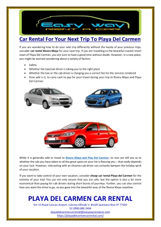 Car Rental For Your Next Trip To Playa Del Carmen