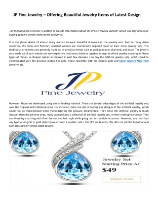 JP Fine Jewelry – Offering Beautiful Jewelry Items of Latest Design