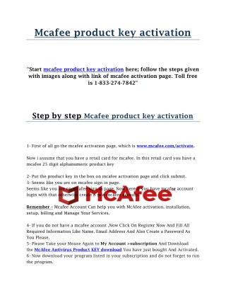 Mcafee product key activation