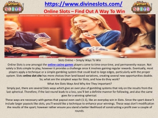Online Slots – Find Out A Way To Win