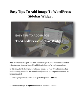 Easy Tips To Add Image To WordPress Sidebar Widget