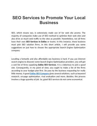SEO Services to Promote Your Local Business