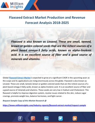 Flaxseed Extract Market Production and Revenue Forecast Analysis 2018-2025