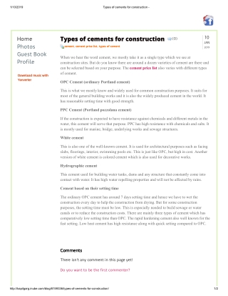 Types of cements for construction