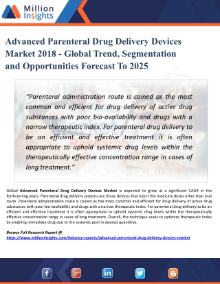 Advanced Parenteral Drug Delivery Devices Market 2025 : Industry Overview, Segment, Type, Competition, Demand, Price