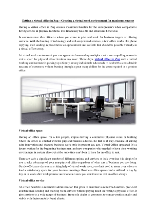 Getting a virtual office in Zug – Creating a virtual work environment for maximum success