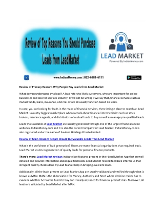 Review of Primary Reasons Why People Buy Leads from Lead Market
