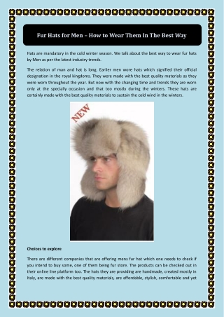 Fur Hats for Men – How to Wear Them In The Best Way