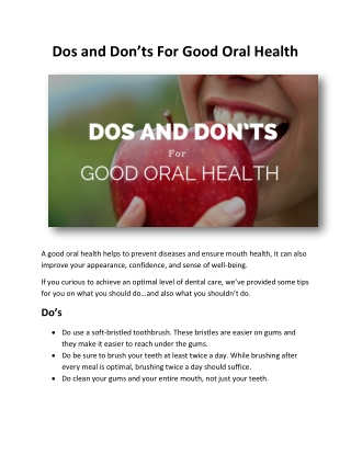 Dos and Don’ts For Good Oral Health
