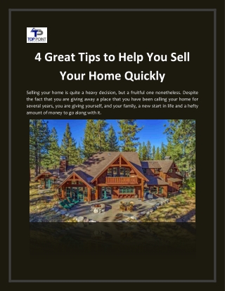 4 Great Tips to Help You Sell Your Home Quickly