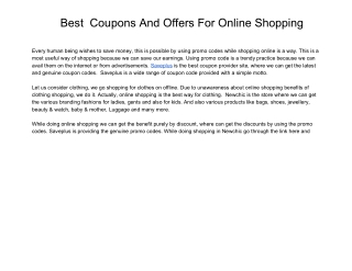 Best Coupons And Offers For Online Shopping