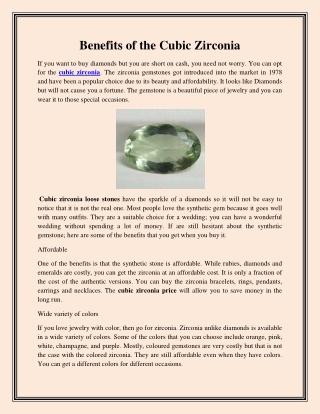 Benefits of the Cubic Zirconia