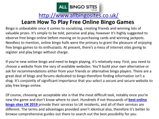 Learn How To Play Free Online Bingo Games