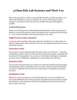 glass kilo lab systems and their use