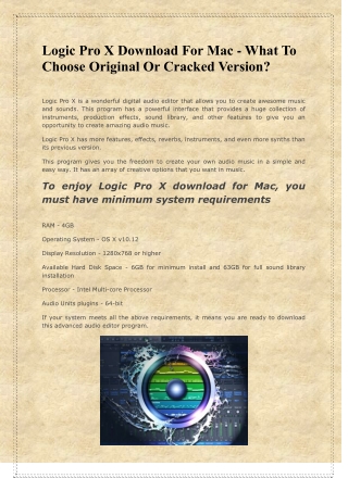 Logic Pro X Download For Mac - What To Choose Original Or Cracked Version?