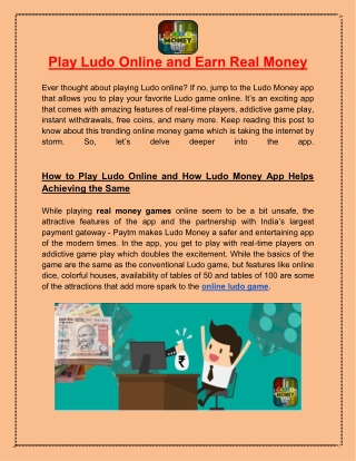 Play Ludo Online and Earn Real Money