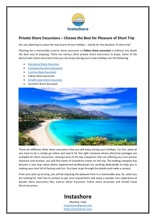Private Shore Excursions – Choose the Best for Pleasure of Short Trip