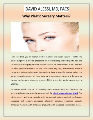 Why Plastic Surgery Matters?